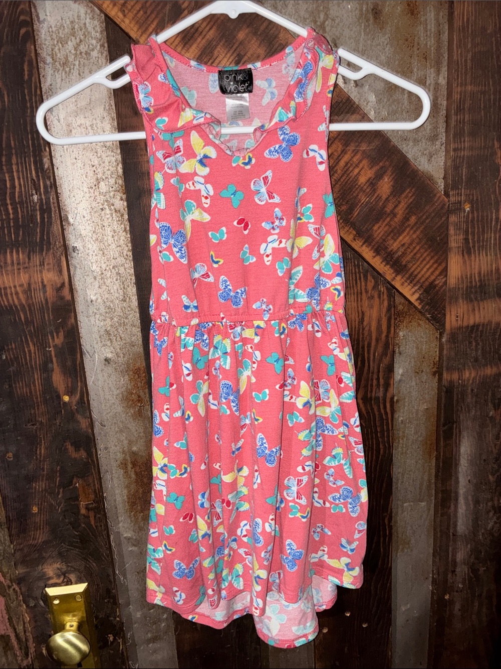 Pink Violet Girls' Coral Pink Butterfly Tank Dress